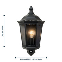 First Choice Lighting Set Of 2 Sienna - Black Ip44 Half Lantern Wall Lights With Pir Sensor - thumbnail 6