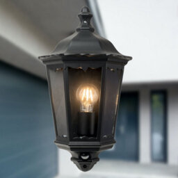 First Choice Lighting Set Of 2 Sienna - Black Ip44 Half Lantern Wall Lights With Pir Sensor - thumbnail 4