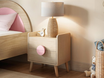 Flair Noah 2 Drawer Bedside Table Oak & Pink - image 1