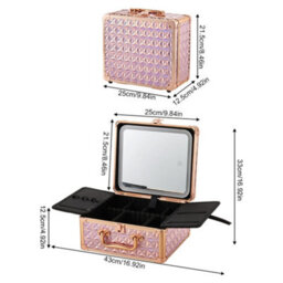 Living And Home Light Pink Portable Usb Rechargeable Adjustable Lighting Makeup Case With Led Mirror, 25Cm W X 12.5Cm D X 21.5Cm H - thumbnail 7