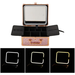 Living And Home Light Pink Portable Usb Rechargeable Adjustable Lighting Makeup Case With Led Mirror, 25Cm W X 12.5Cm D X 21.5Cm H - thumbnail 5