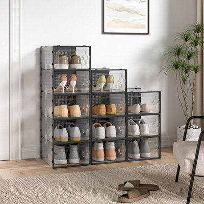 Darphe 12 Plastic Transparent Shoe Boxes That Can Be Stacked And Folded, Along With A Tall Shoe Cabinet - image 1