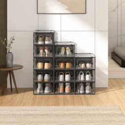 Darphe 12 Plastic Transparent Shoe Boxes That Can Be Stacked And Folded, Along With A Tall Shoe Cabinet - thumbnail 2