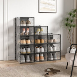 Darphe 12 Plastic Transparent Shoe Boxes That Can Be Stacked And Folded, Along With A Tall Shoe Cabinet - thumbnail 1