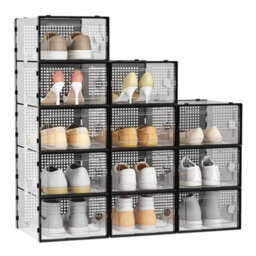 Darphe 12 Plastic Transparent Shoe Boxes That Can Be Stacked And Folded, Along With A Tall Shoe Cabinet - thumbnail 3