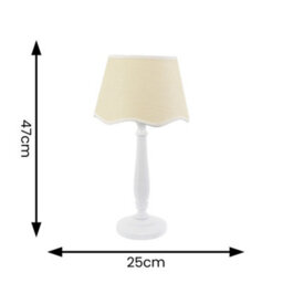 Valuelights Victoria White Wood Table Lamp With Linen Scallop White Trim Tapered Shade & Bulb - thumbnail 6