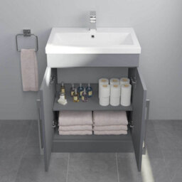 Affine 600mm Bathroom Vanity Unit Basin Storage Cabinet Furniture Grey Gloss Modern - thumbnail 6