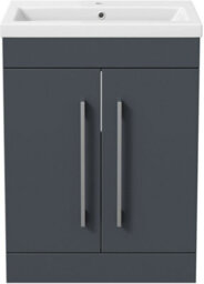 Affine 600mm Bathroom Vanity Unit Basin Storage Cabinet Furniture Grey Gloss Modern - thumbnail 7