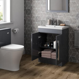 Affine 600mm Bathroom Vanity Unit Basin Storage Cabinet Furniture Grey Gloss Modern - thumbnail 4