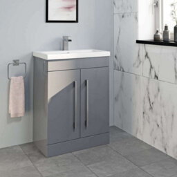 Affine 600mm Bathroom Vanity Unit Basin Storage Cabinet Furniture Grey Gloss Modern - thumbnail 5