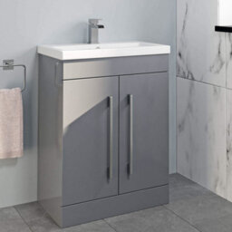 Affine 600mm Bathroom Vanity Unit Basin Storage Cabinet Furniture Grey Gloss Modern - thumbnail 2
