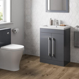 Affine 600mm Bathroom Vanity Unit Basin Storage Cabinet Furniture Grey Gloss Modern - thumbnail 3