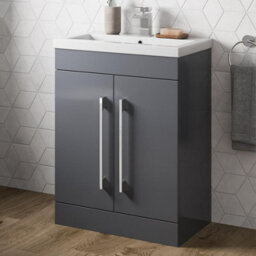 Affine 600mm Bathroom Vanity Unit Basin Storage Cabinet Furniture Grey Gloss Modern - thumbnail 1