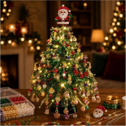 Santa Claus Diy Beaded Christmas Tree Craft Kit With Led Light Tabletop Ornament Decor - thumbnail 1
