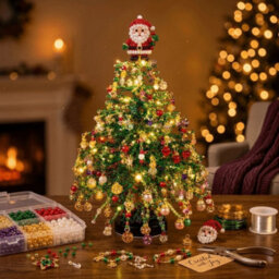 Santa Claus Diy Beaded Christmas Tree Craft Kit With Led Light Tabletop Ornament Decor - thumbnail 6