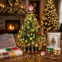 Santa Claus Diy Beaded Christmas Tree Craft Kit With Led Light Tabletop Ornament Decor - thumbnail 3
