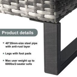 Fenchilin Garden Lounge Corner Sofa Set Rattan Cushioned Sofa And Table With Metal Legs Grey - thumbnail 5