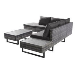 Fenchilin Garden Lounge Corner Sofa Set Rattan Cushioned Sofa And Table With Metal Legs Grey - thumbnail 9