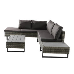 Fenchilin Garden Lounge Corner Sofa Set Rattan Cushioned Sofa And Table With Metal Legs Grey - thumbnail 8