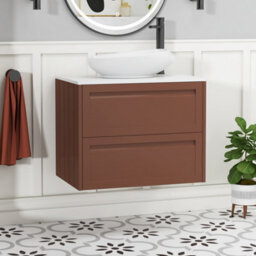 Royal Bathrooms Royal Bathroom Elmore 700mm Terracotta Clay Wall Mounted Bathroom Vanity Unit 2 Drawer Plain White Worktop With Nova Basin - thumbnail 1