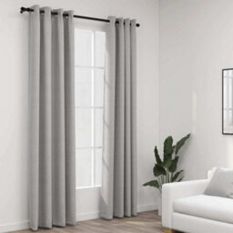 Berkfield Linen-Look Blackout Curtains With Grommets 2Pcs Grey 140X245Cm - thumbnail 1