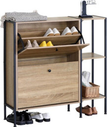 Celino Shoe Cabinet With 2 Drawers, Pull Down Mdf Wooden Shoe Storage Organizer Cupboard Shoes Rack Cabinet Freestanding Footwear - thumbnail 3