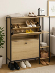 Celino Shoe Cabinet With 2 Drawers, Pull Down Mdf Wooden Shoe Storage Organizer Cupboard Shoes Rack Cabinet Freestanding Footwear - thumbnail 2