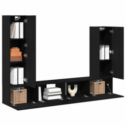 Berkfield 4 Piece Tv Cabinet Set Wall-Mounted Black Oak Engineered Wood - thumbnail 3