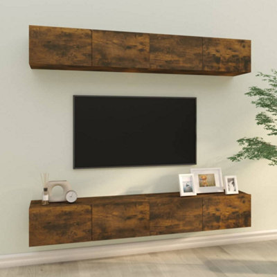Berkfield Wall Tv Cabinets 4 Pcs Smoked Oak 100X30X30 Cm - image 1