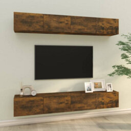 Berkfield Wall Tv Cabinets 4 Pcs Smoked Oak 100X30X30 Cm - thumbnail 1