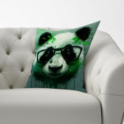 Warren Reed Designer Panda With Glasses, Green Splashart Cushions 60Cm X 60Cm - thumbnail 2