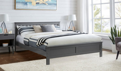 Furniturebox Uk Azure Grey Wooden Solid Pine Quality Kingsize Bed With Windsor Medium-Firm Coil Sprung Mattress (No Drawers) - image 1