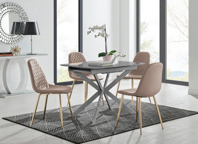 Furniturebox Uk Lira 100Cm Grey Metal Extending Dining Table & 4 Cappuccino Corona Gold Leg Chairs - image 1