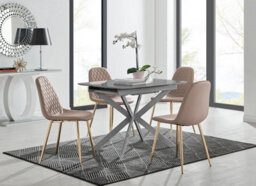 Furniturebox Uk Lira 100Cm Grey Metal Extending Dining Table & 4 Cappuccino Corona Gold Leg Chairs