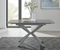 Furniturebox Uk Lira 100Cm Grey Metal Extending Dining Table & 4 Cappuccino Corona Gold Leg Chairs - thumbnail 3