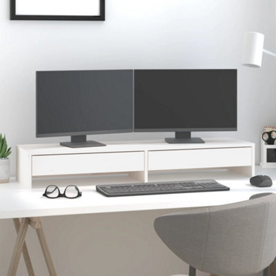 Walplus Monitor Stand White 100X27X15 Cm Solid Wood Pine - image 1