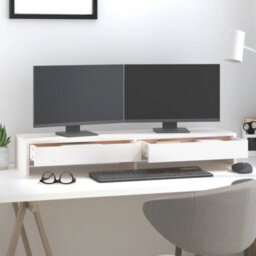 Walplus Monitor Stand White 100X27X15 Cm Solid Wood Pine - thumbnail 3