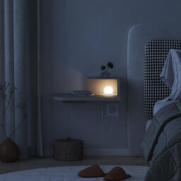 Decortie Luno Modern Floating Corner Bedside Table Nightstand Wall-Mounted Led 30Cm Sandstone Bedroom - thumbnail 4