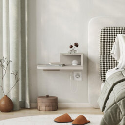 Decortie Luno Modern Floating Corner Bedside Table Nightstand Wall-Mounted Led 30Cm Sandstone Bedroom - thumbnail 6