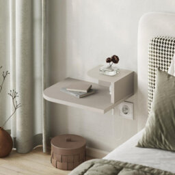 Decortie Luno Modern Floating Corner Bedside Table Nightstand Wall-Mounted Led 30Cm Sandstone Bedroom - thumbnail 1