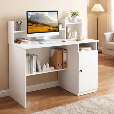 120 Cm Computer Desk With Monitor Stand Modern Study Writing Desk White - image 1