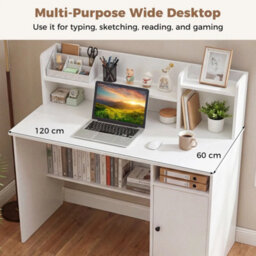 120 Cm Computer Desk With Monitor Stand Modern Study Writing Desk White - thumbnail 4