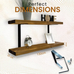MKGT 130Cm Double Rustic Wooden Shelves Wall-Mounted Shelf With Seated Double Black L Brackets(Tudor Oak) - thumbnail 2