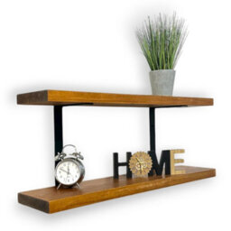 MKGT 130Cm Double Rustic Wooden Shelves Wall-Mounted Shelf With Seated Double Black L Brackets(Tudor Oak)