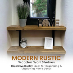 MKGT 130Cm Double Rustic Wooden Shelves Wall-Mounted Shelf With Seated Double Black L Brackets(Tudor Oak) - thumbnail 6
