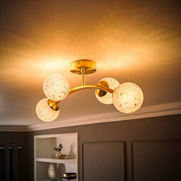 Valuelights Jas Gold 4 Way Ceiling Light With White Confetti Glass Globe Shades And Bulbs - thumbnail 3