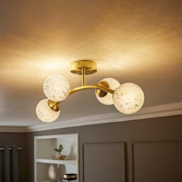 Valuelights Jas Gold 4 Way Ceiling Light With White Confetti Glass Globe Shades And Bulbs - thumbnail 2