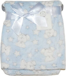 Kav Soft Fleece Wrap Blanket - Soft Unisex Pram Cot Crib Moses Basket Teddy And Stars Print Gift Set For Newborn, Babies (Blue)