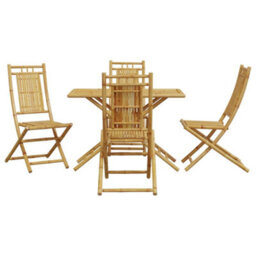 Walplus 5 Piece Garden Outdoor Dining Set Suitable For Backyard, Patio  Bamboo - Cushion Not Included - thumbnail 3