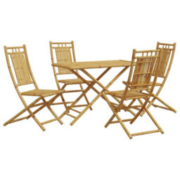 Walplus 5 Piece Garden Outdoor Dining Set Suitable For Backyard, Patio  Bamboo - Cushion Not Included - thumbnail 2